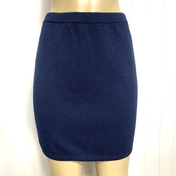 Vintage SJK St John Santana Knit Skirt Pencil Straight Navy Wool Blend M… - Picture 1 of 5